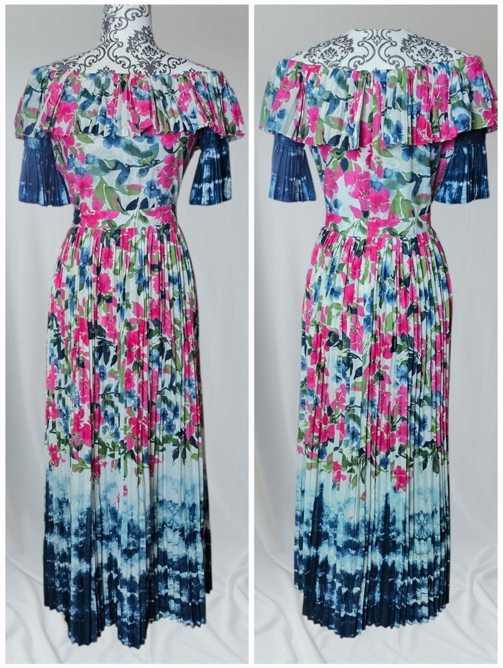 Misa Los Angeles Mirabelle off the shoulder pleated maxi dress in Dip Dye Floral